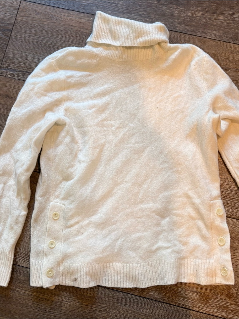 J. Crew Cream Turtleneck Sweater with Side Button Detail